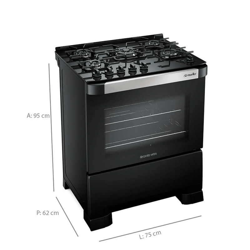 FogaoMueller5BocasDecoratoVetroAutomaticoMesadeVidroTriplaChamaPretoFoscoBivolt