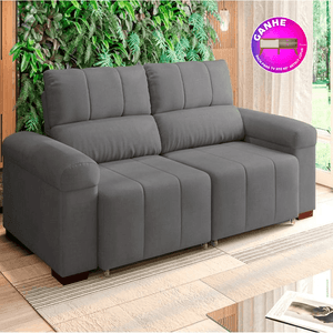 Sofá Retrátil e Reclinável de 3 Lugares Marjom Agata Aveludado Grafite