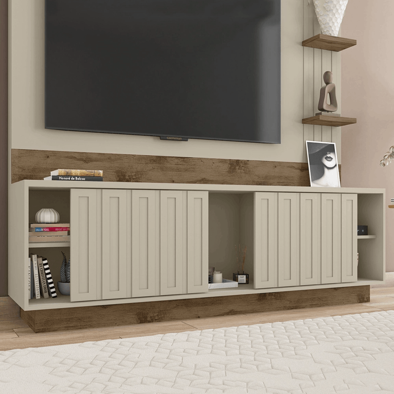 EstanteCaemmunparaTV65PolegadasClap2Portas3PrateleirasJatobaoffWhite