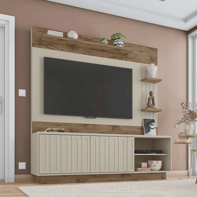 EstanteCaemmunparaTV65PolegadasClap2Portas3PrateleirasJatobaoffWhite