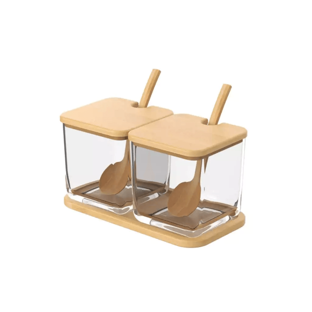 ヒロ　asplund fami 63L 4個 Porta Condimentos Duplo Bambu Brinox Brisa com Potes e Colheres