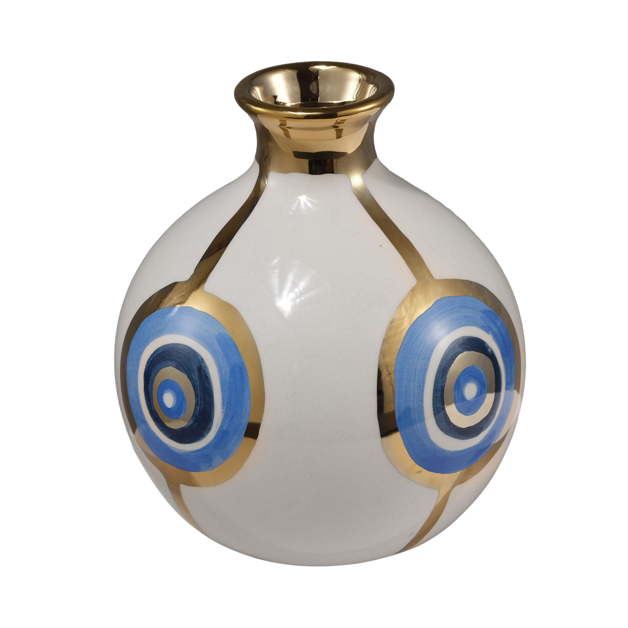 Vaso Decorativo Mays 13x15,5x13cm Azul Branco Ouro