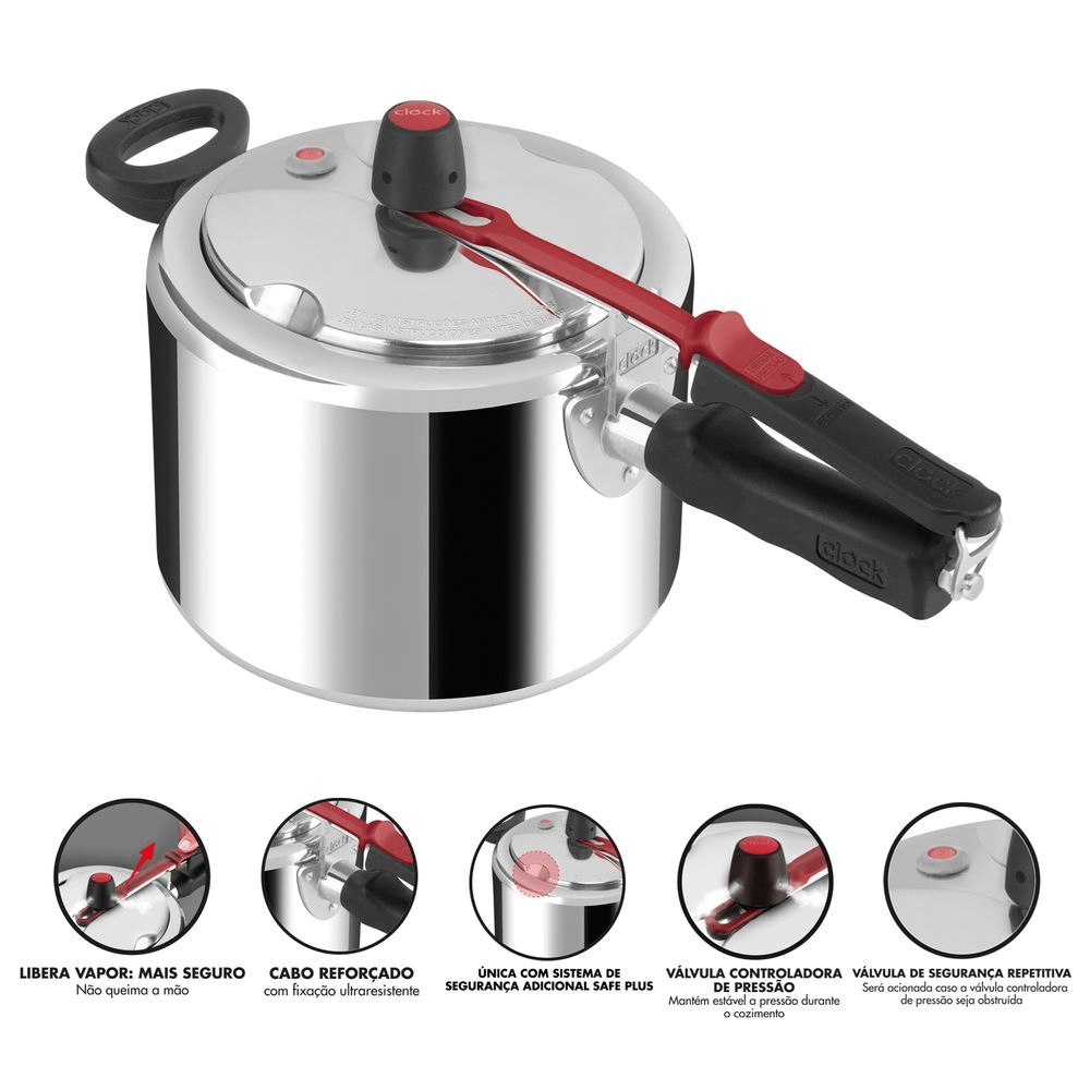 Panela de Pressão de Alumínio com Fechamento Interno 4,5L Clock